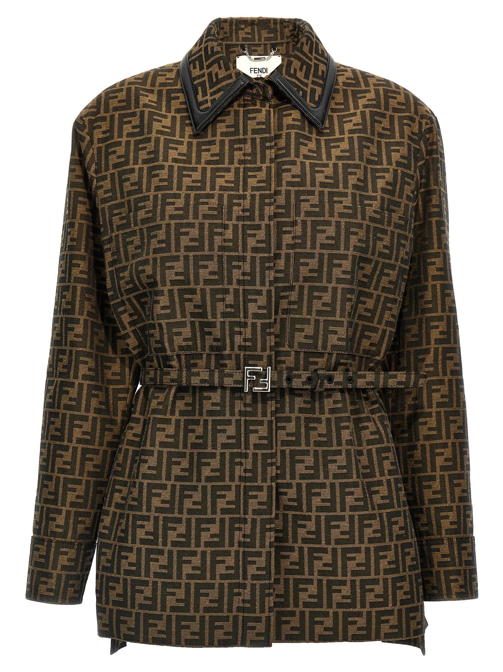 Fendi Brown Polyester Leather Jacket