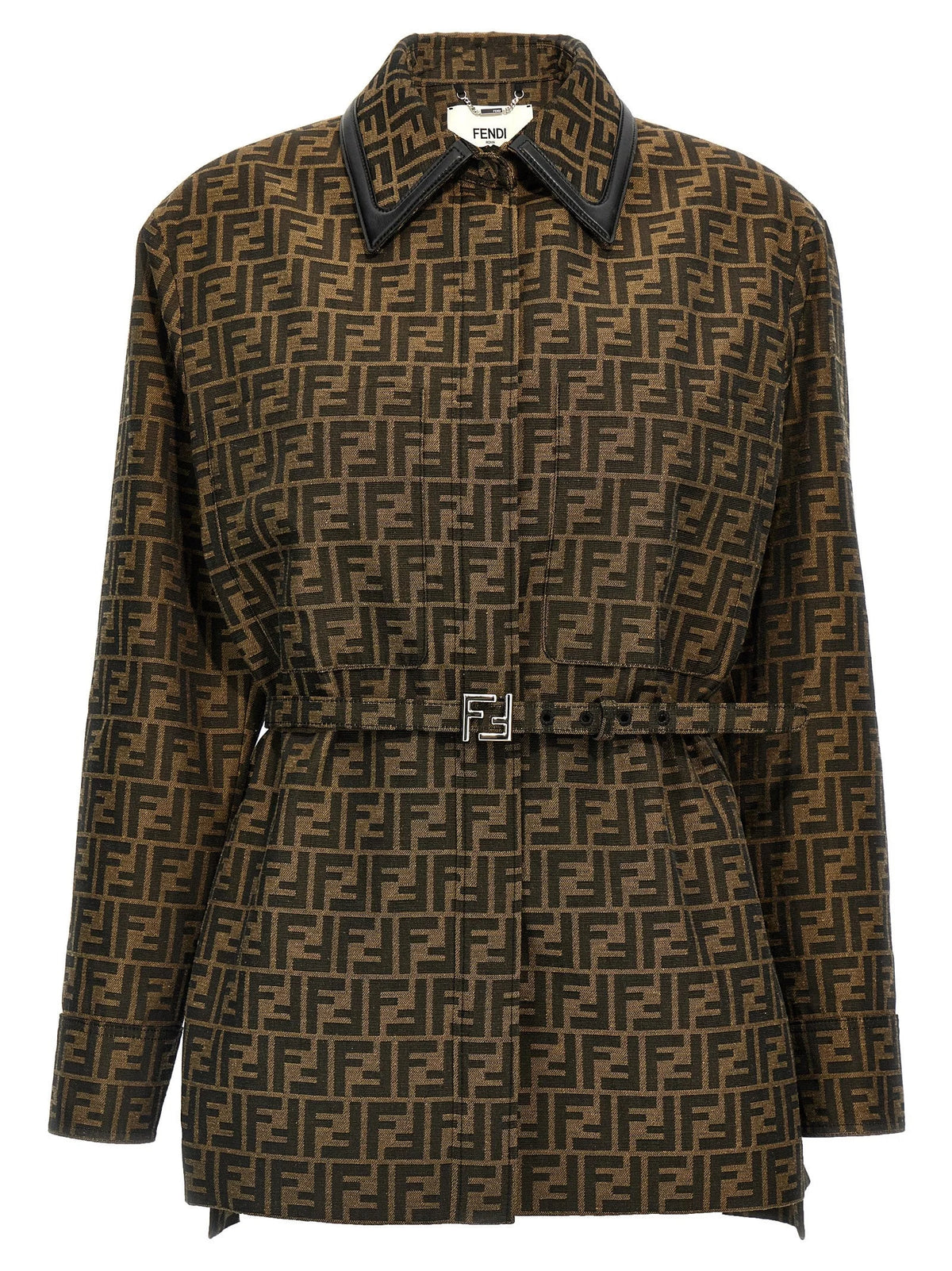 Fendi Brown Polyester Leather Jacket