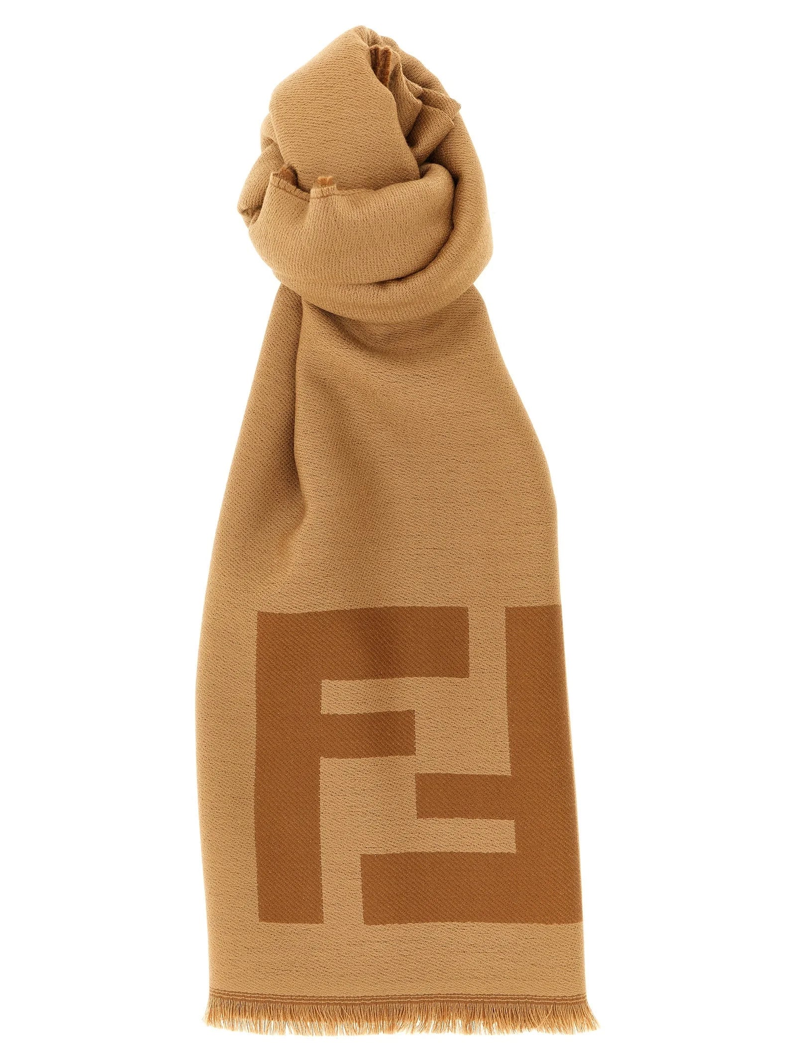 Fendi Hnědá vlněná šála z ovčí vlny