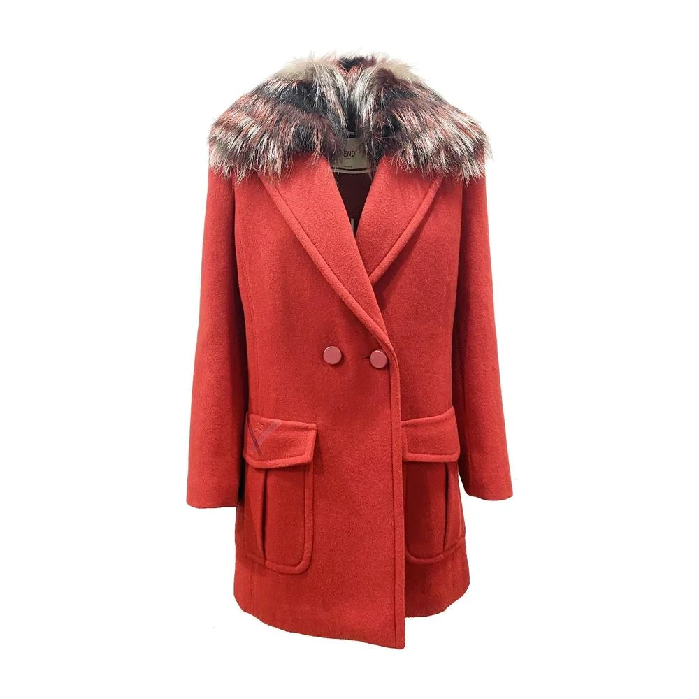 Fendi Fur Collar Wool Coat - Overcoats