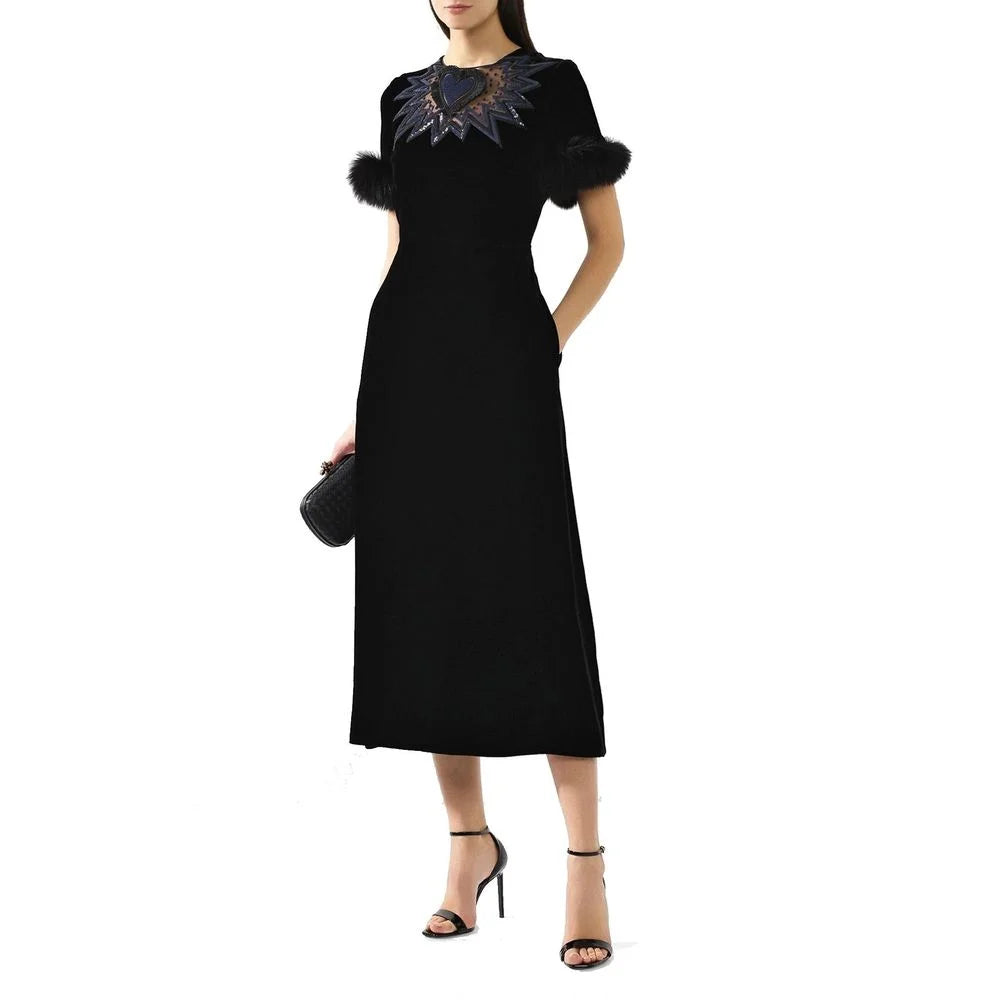 Fendi Fur Trim Velvet Midi Dress - 40 - Dresses