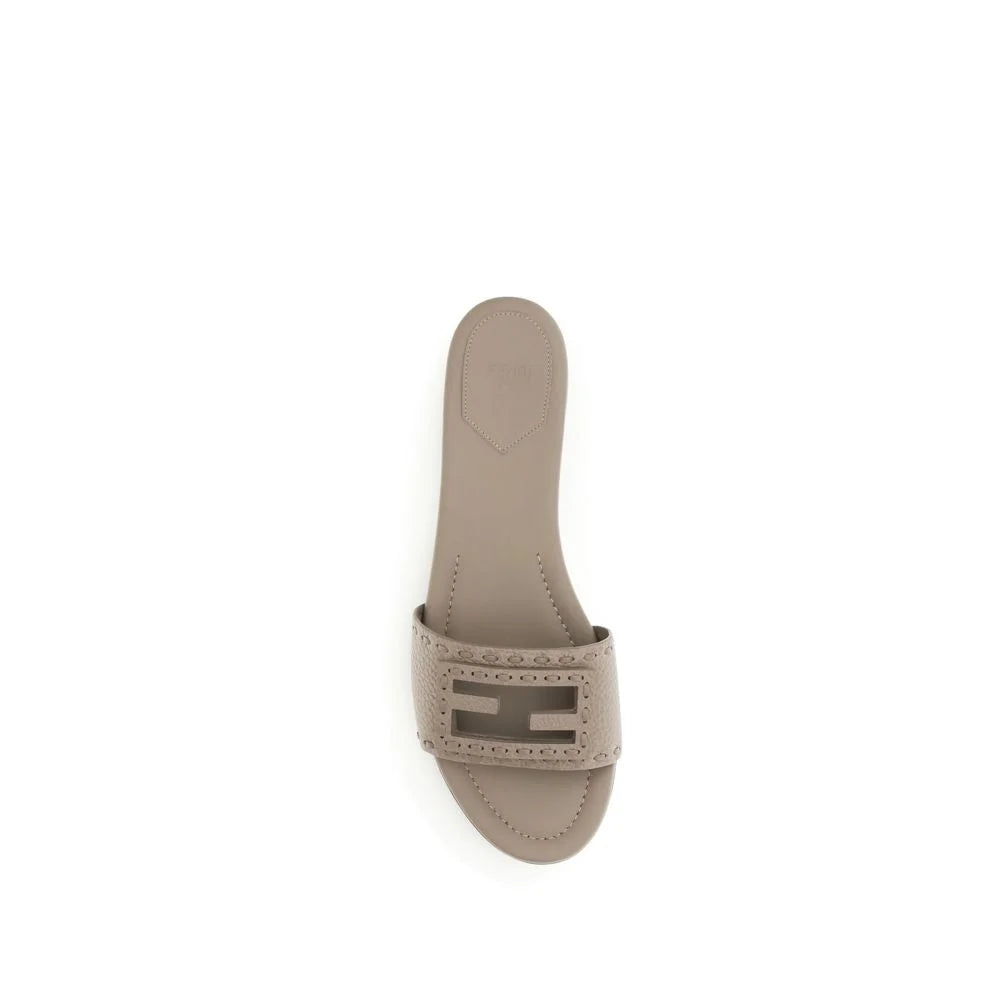 Fendi Gray Calf Leather Bos Taurus Flat Sandals - EU38.5/US8.5
