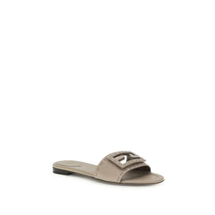 Fendi Gray Calf Leather Bos Taurus Flat Sandals - EU38.5/US8.5