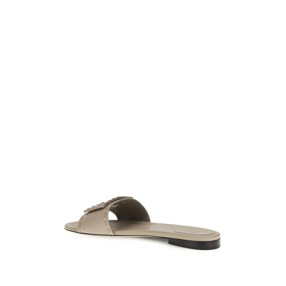 Fendi Gray Calf Leather Bos Taurus Flat Sandals - EU38.5/US8.5