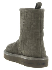 Fendi Gray Calfskin Ankle Boots - EU35/US5