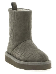Fendi Gray Calfskin Ankle Boots - EU35/US5