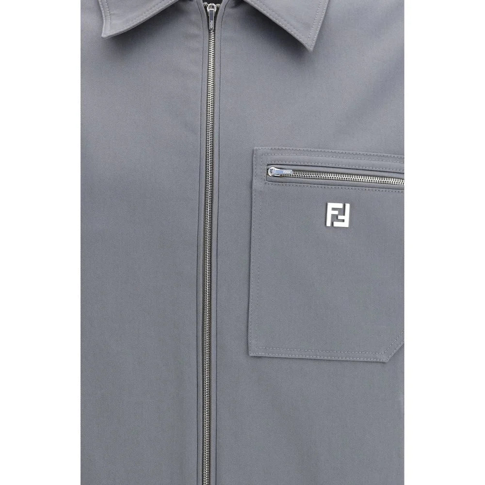 Fendi Gray Cotton Biker Jacket