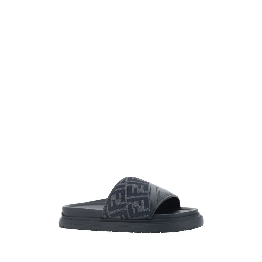 Fendi Gray Fabric Flat Sandals