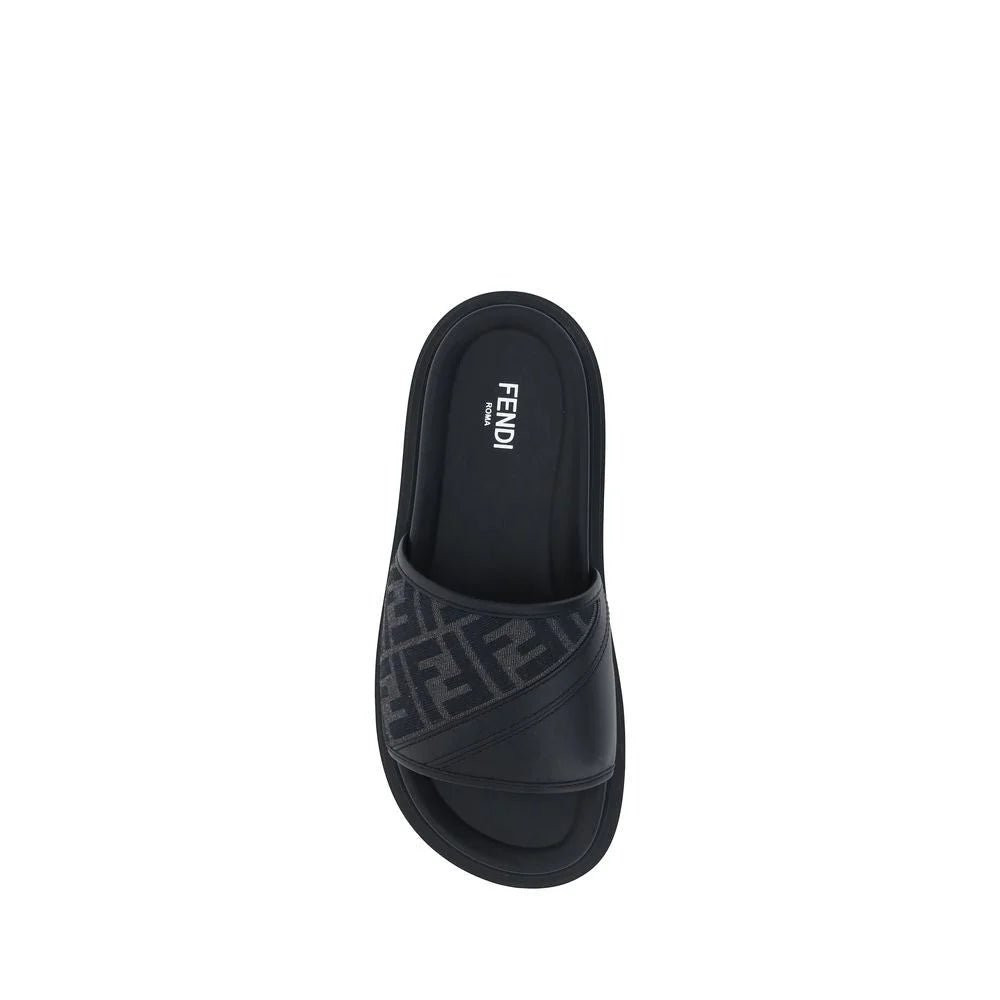 Fendi Gray Fabric Flat Sandals - EU 38 | US 5