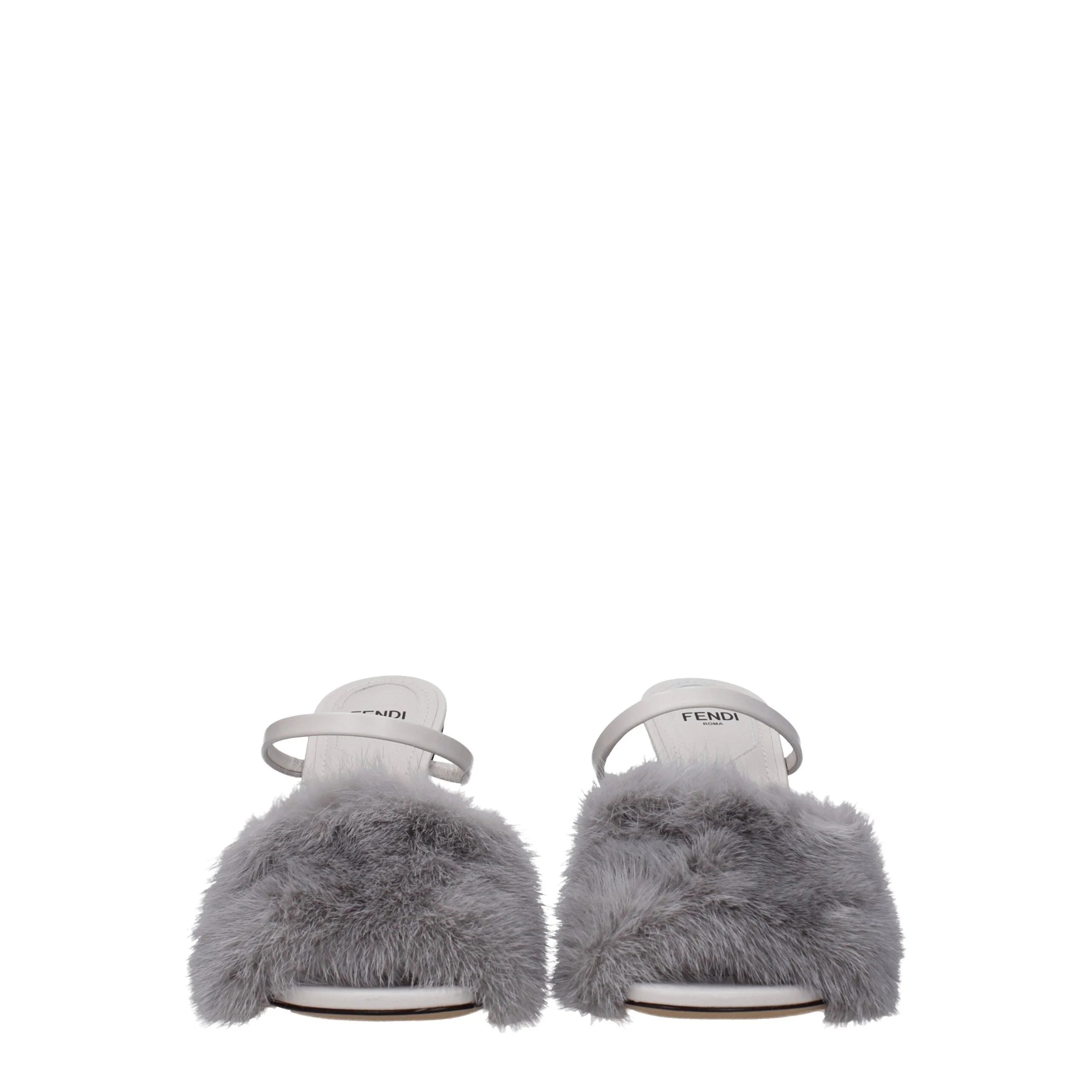 Fendi Gray Mink Slippers Sandals - EU38/US8