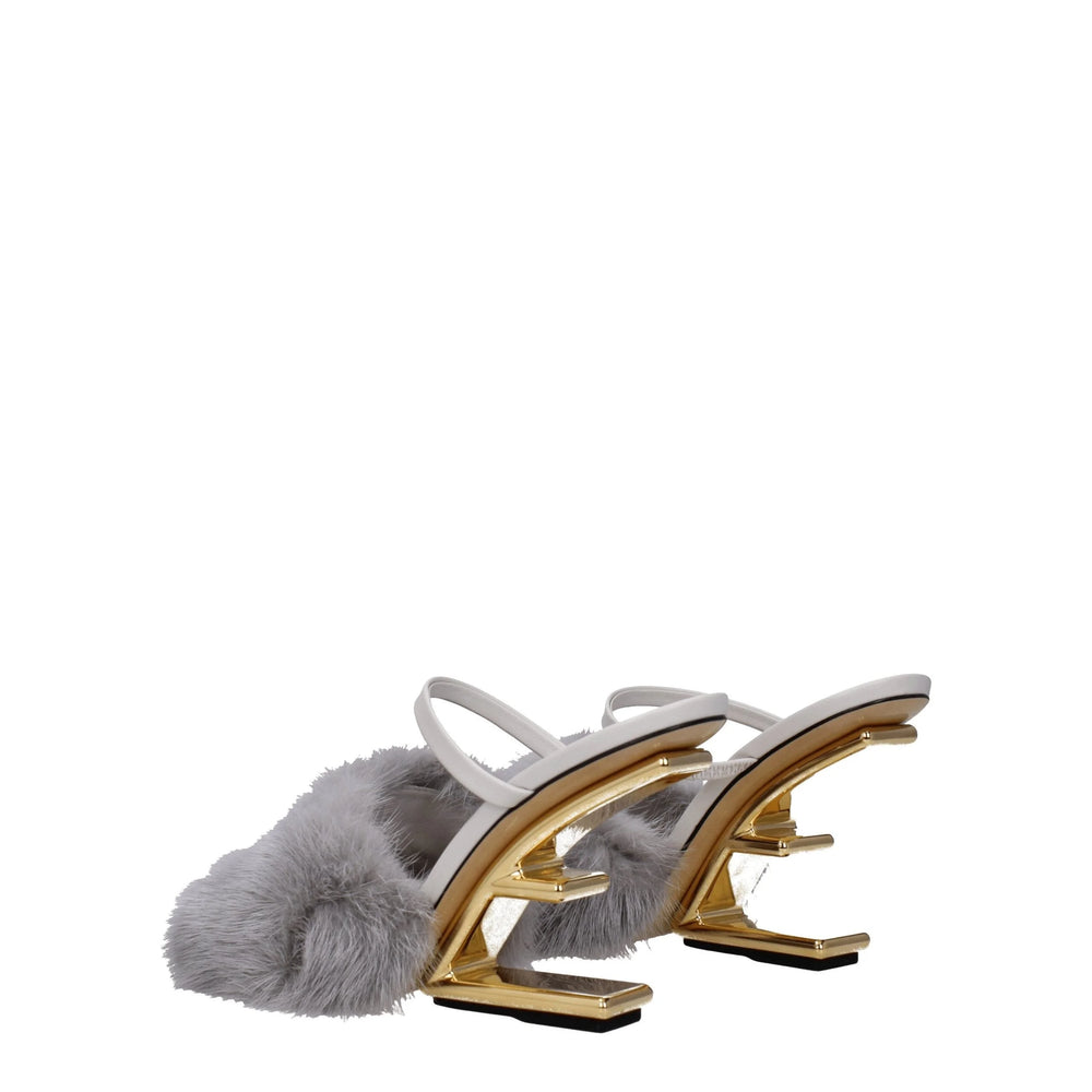 Fendi Gray Mink Slippers Sandals - EU38/US8