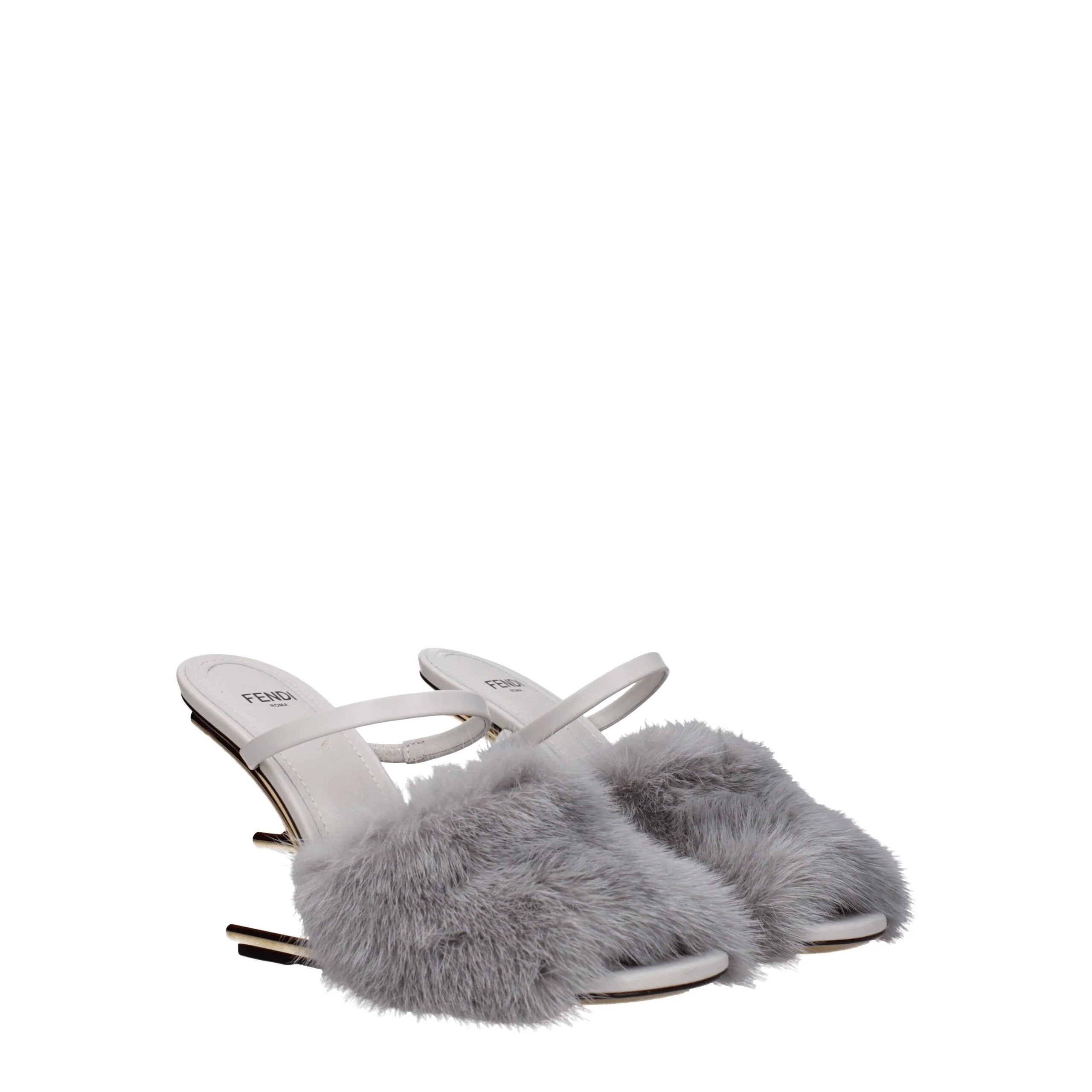 Fendi Gray Mink Slippers Sandals - EU38/US8