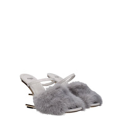 Fendi Gray Mink Slippers Sandals - EU38/US8