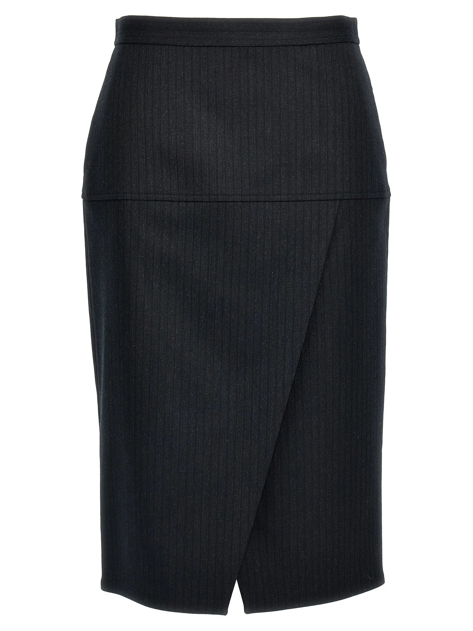 Fendi Gray Virgin Wool Midi Skirt - IT42
