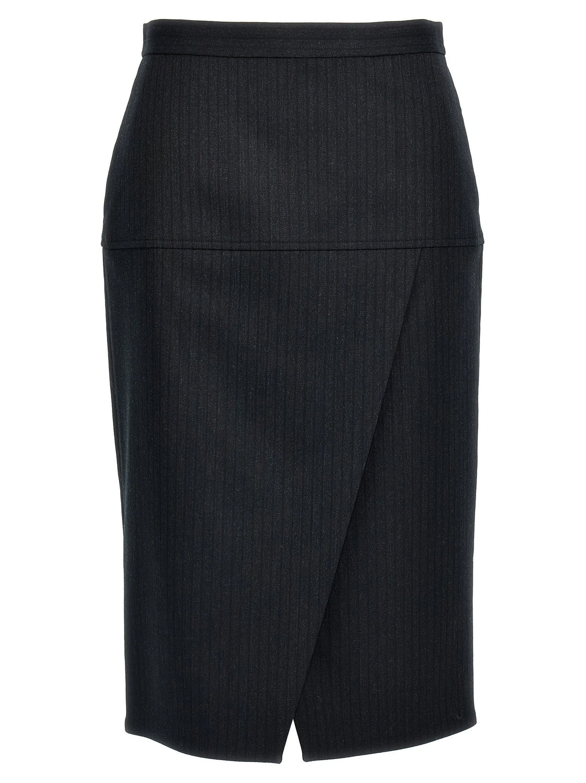 Fendi Gray Virgin Wool Midi Skirt - IT42