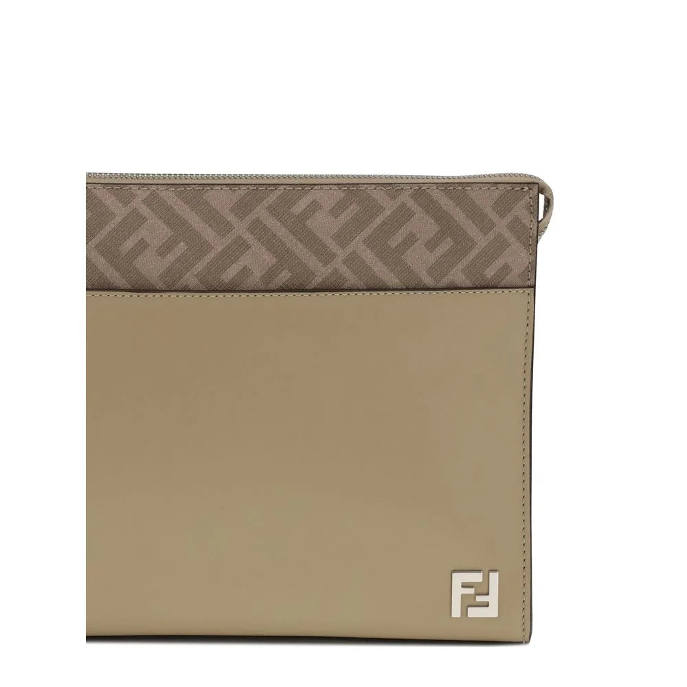 Fendi Leather and FF canvas Clutch - Clutch Bags