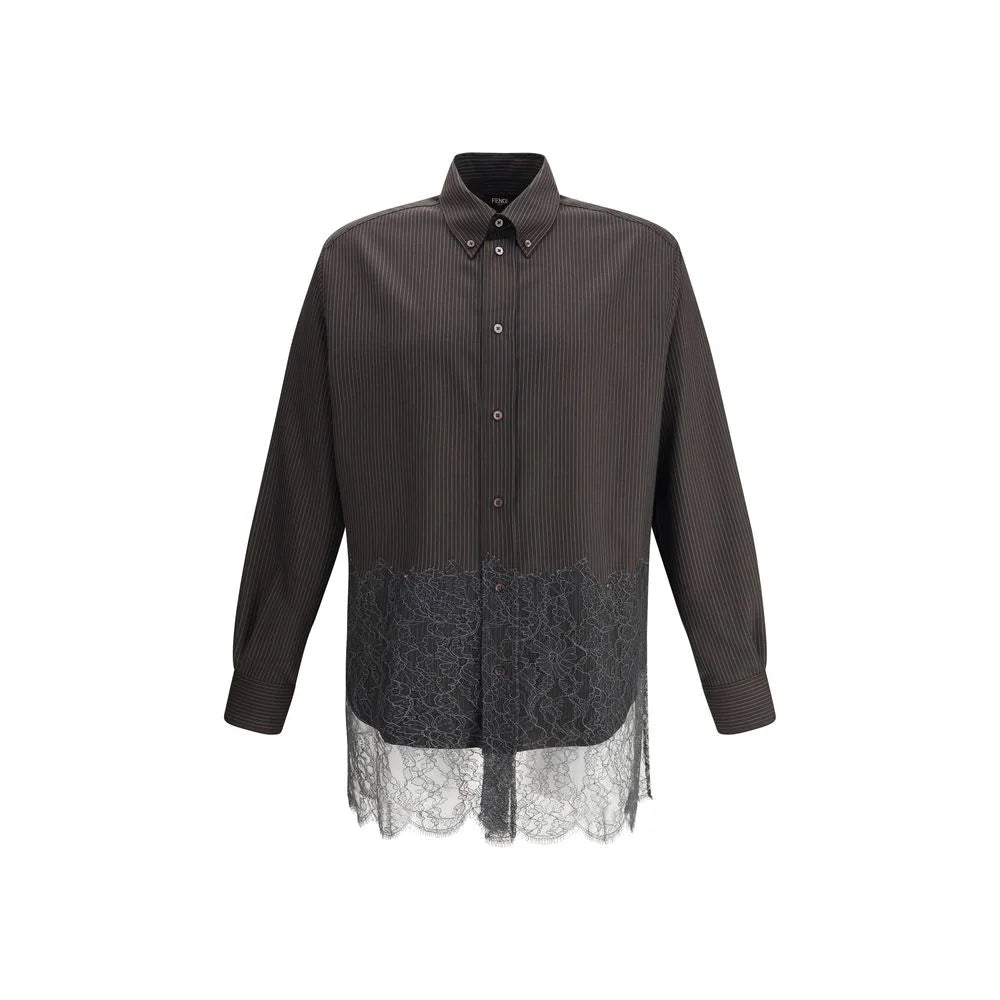 Fendi Pinstripe Wool and Lace Shirt - Shirts
