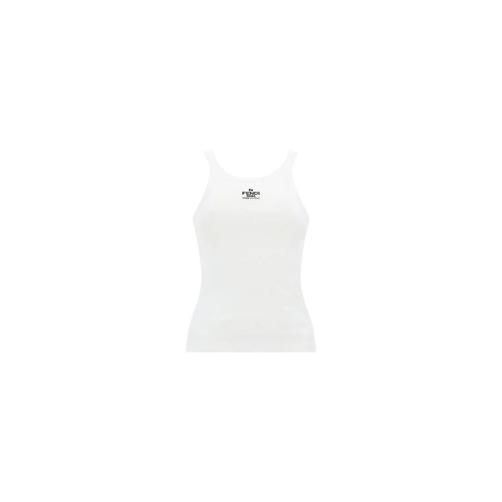 Fendi White Cotton Sleeveles T-Shirt - S