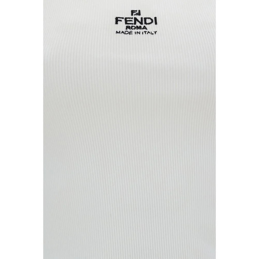 Fendi White Cotton Sleeveles T-Shirt - S