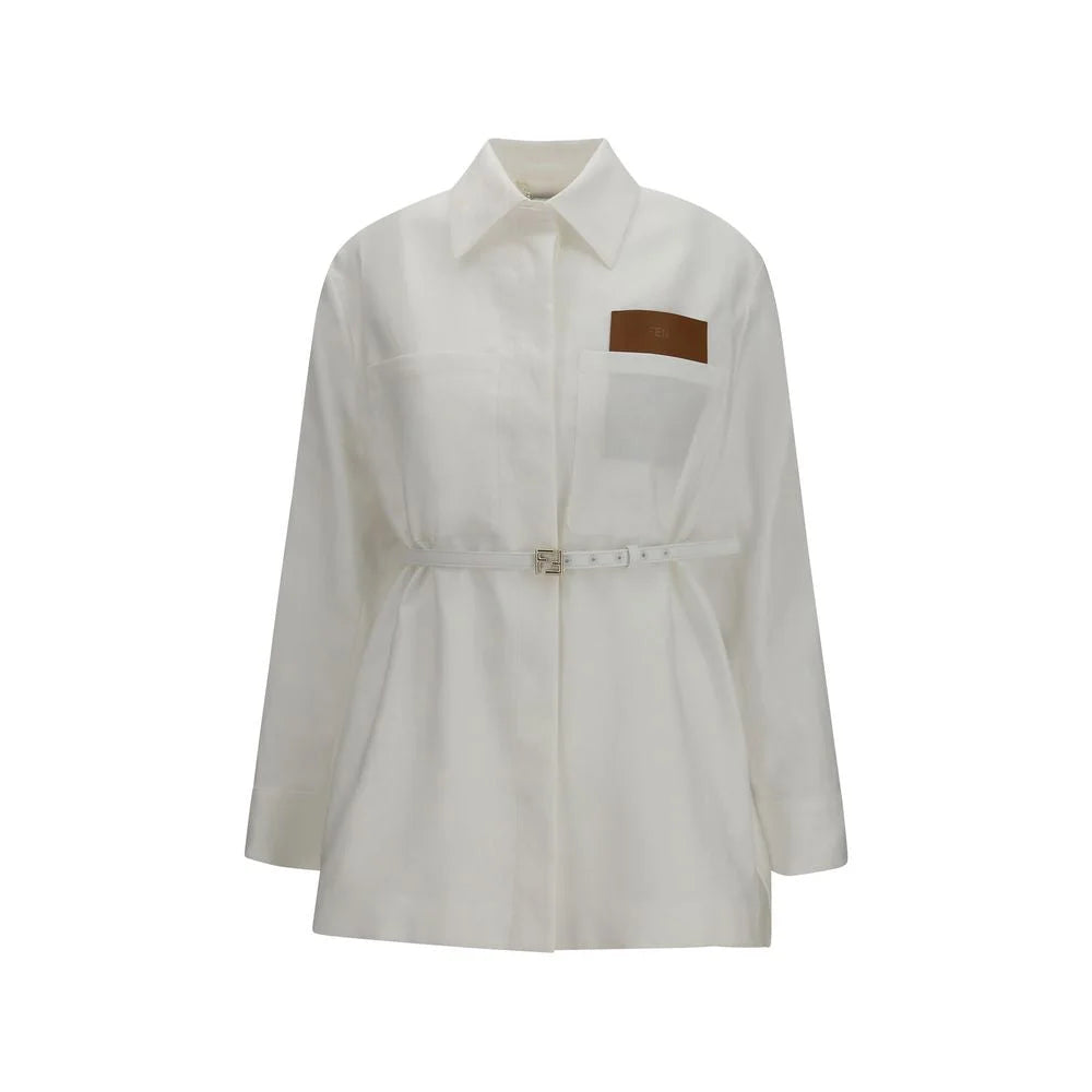 Fendi White Linen Full-Length Jacket