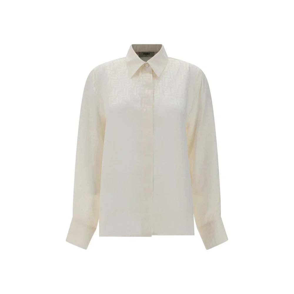 Fendi White Silk Pattern Shirt