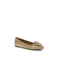 Ferragamo Beige Calf Leather Bos Taurus Ballet Flats - EU36/US6