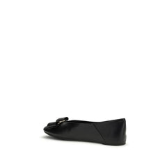 Ferragamo Black Calf Leather Bos Taurus Ballet Flats