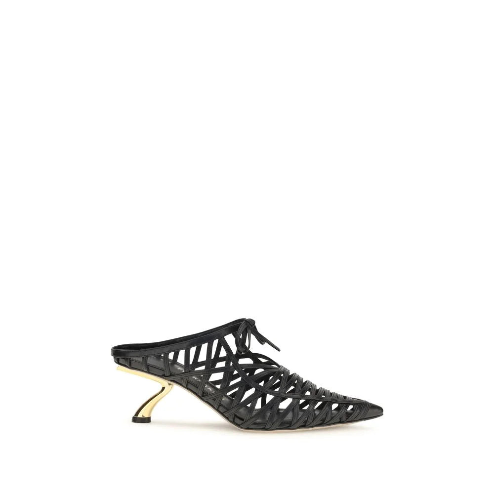 Mules de couro de bezerro Bos Taurus pretas da Ferragamo