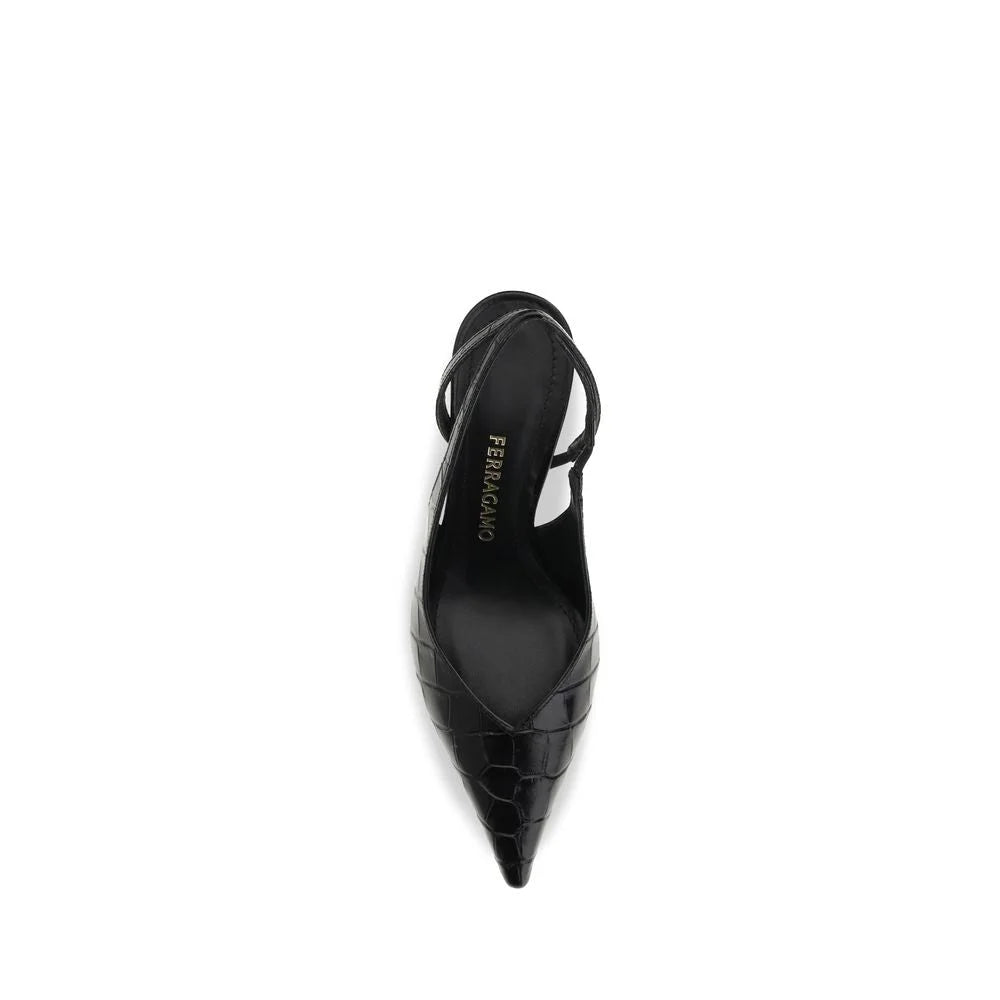 Ferragamo Black Calf Leather Bos Taurus Pumps
