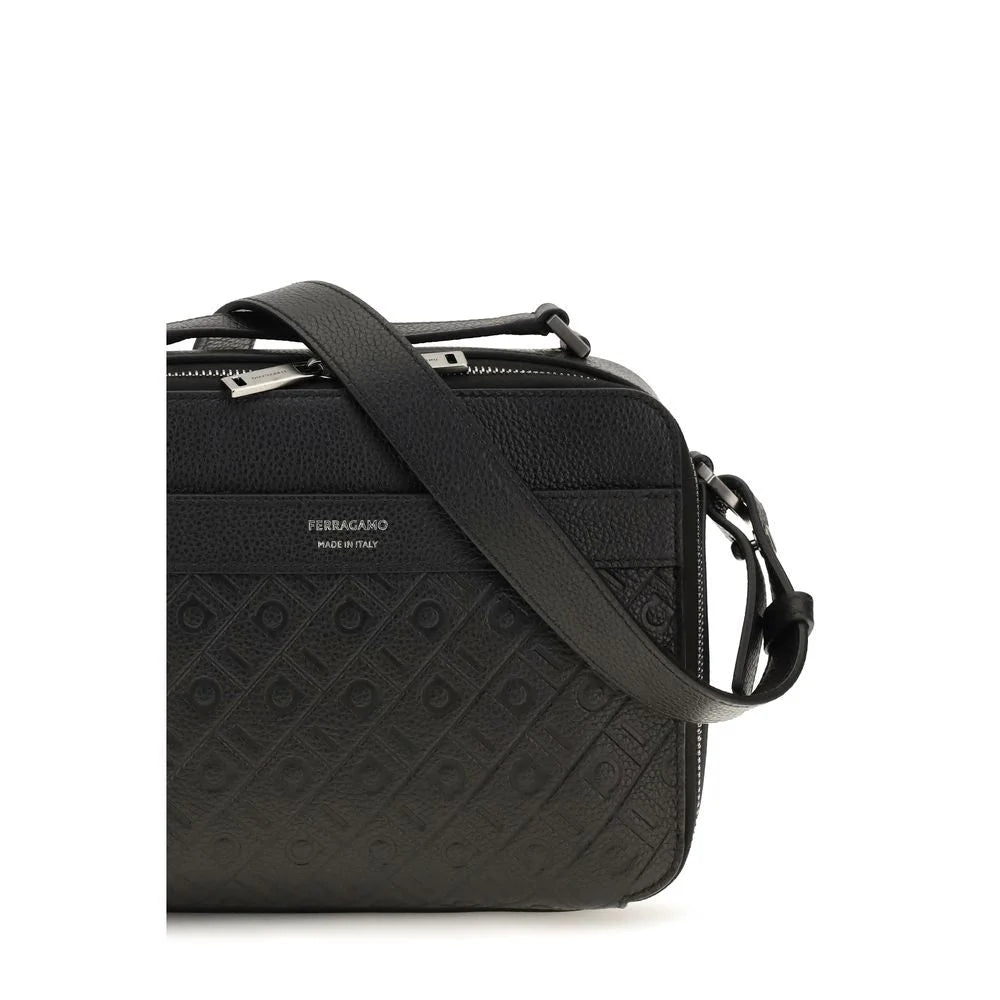 Ferragamo Black Calf Leather Bos Taurus Shoulder Bag