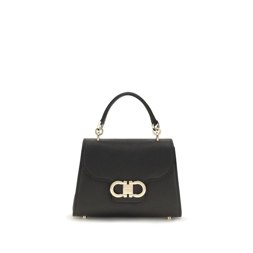 Ferragamo Black Calf Leather Bos Taurus Shoulder Bag