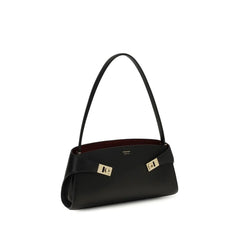 Ferragamo Black Calf Leather Bos Taurus Shoulder Bag
