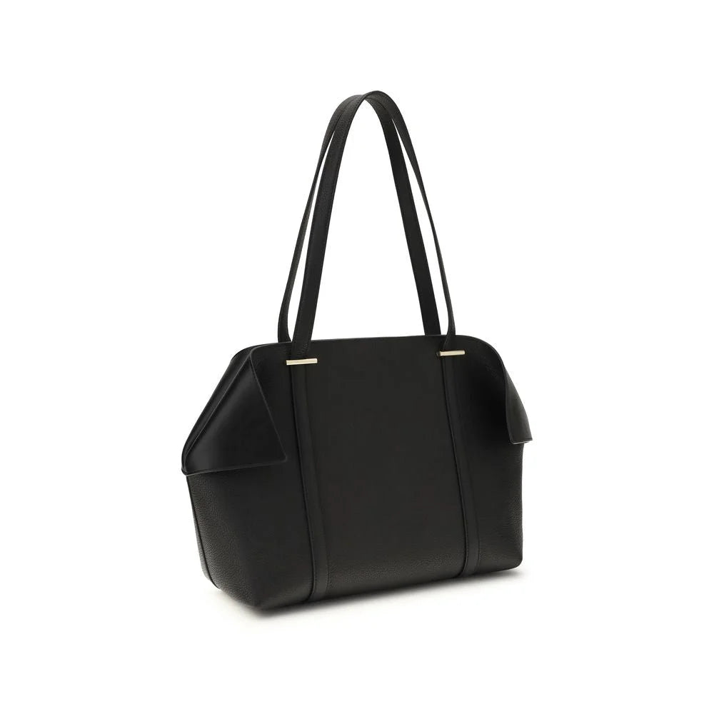 Ferragamo Black Calf Leather Bos Taurus Shoulder Bag