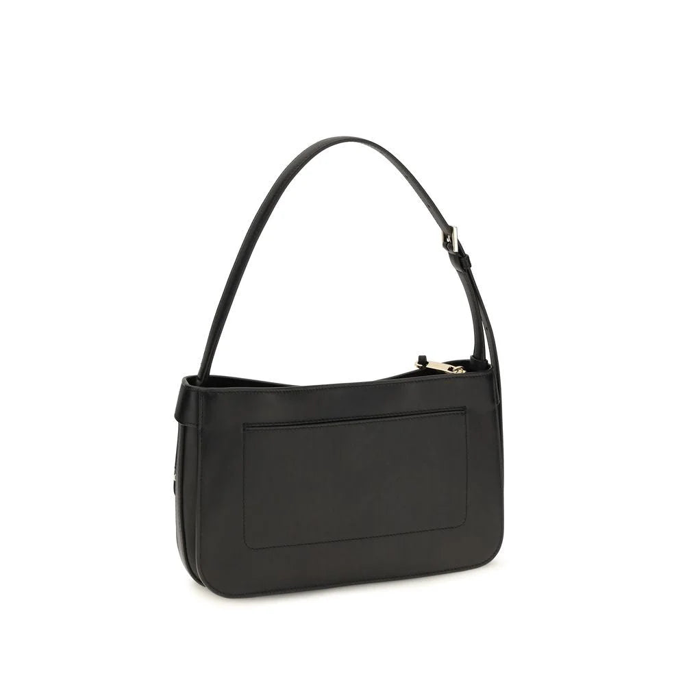 Ferragamo Black Calf Leather Bos Taurus Shoulder Bag