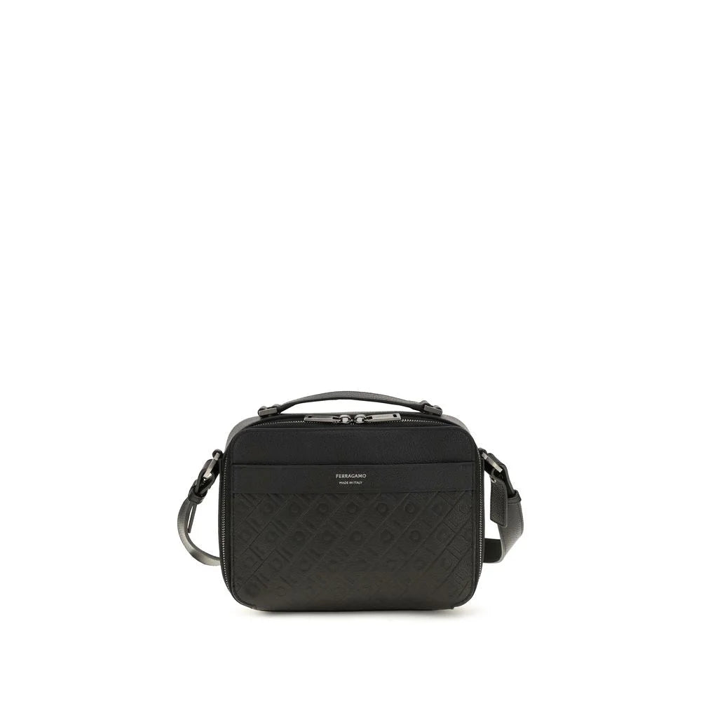 Ferragamo Black Calf Leather Bos Taurus Shoulder Bag
