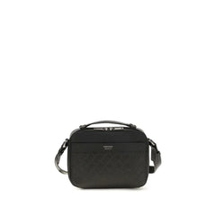 Ferragamo Black Calf Leather Bos Taurus Shoulder Bag
