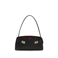 Ferragamo Black Calf Leather Bos Taurus Shoulder Bag