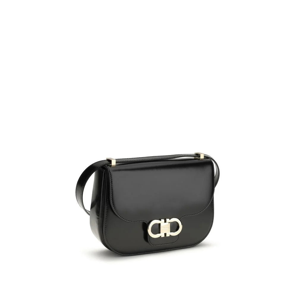 Ferragamo Black Calf Leather Bos Taurus Shoulder Bag