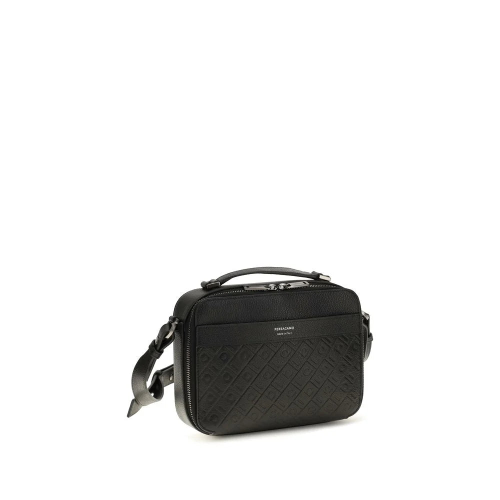 Ferragamo Black Calf Leather Bos Taurus Shoulder Bag