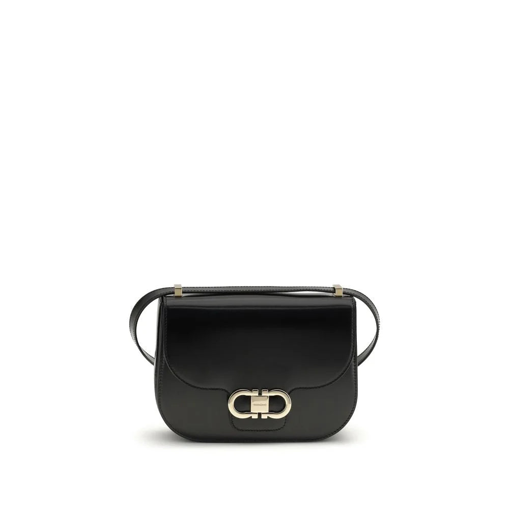 Ferragamo Black Calf Leather Bos Taurus Shoulder Bag