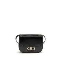 Ferragamo Black Calf Leather Bos Taurus Shoulder Bag