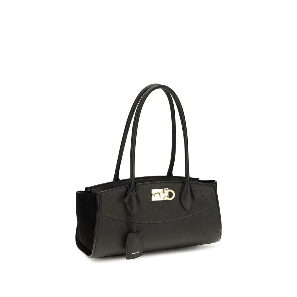 Ferragamo Black Calf Leather Bos Taurus Shoulder Bag