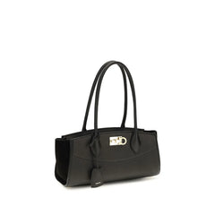 Ferragamo Black Calf Leather Bos Taurus Shoulder Bag