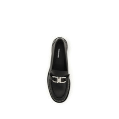 Ferragamo Black Calf Leather Bos Taurus Slip-On Loafers