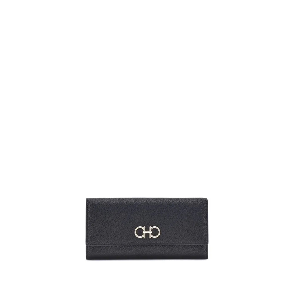 Ferragamo Black Calf Leather Bos Taurus Wallet