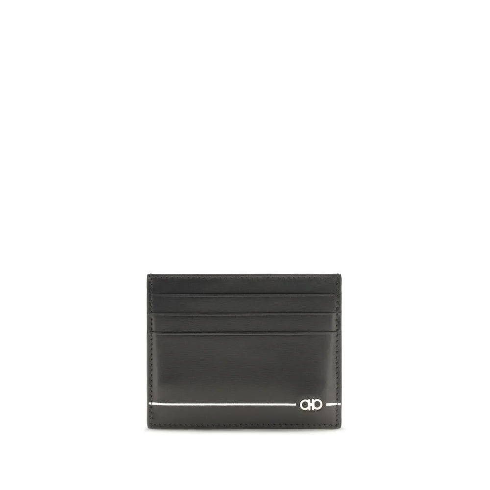 Portofel barbatesc Ferragamo tip bifold din piele neteda de vitel Bos Taurus neagra, cu logo discret presat.