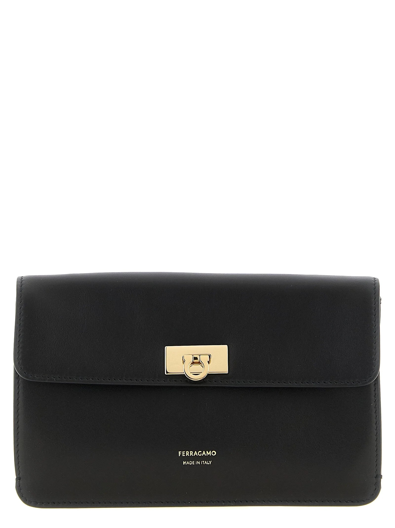Ferragamo Black Calfskin Clutch Bag