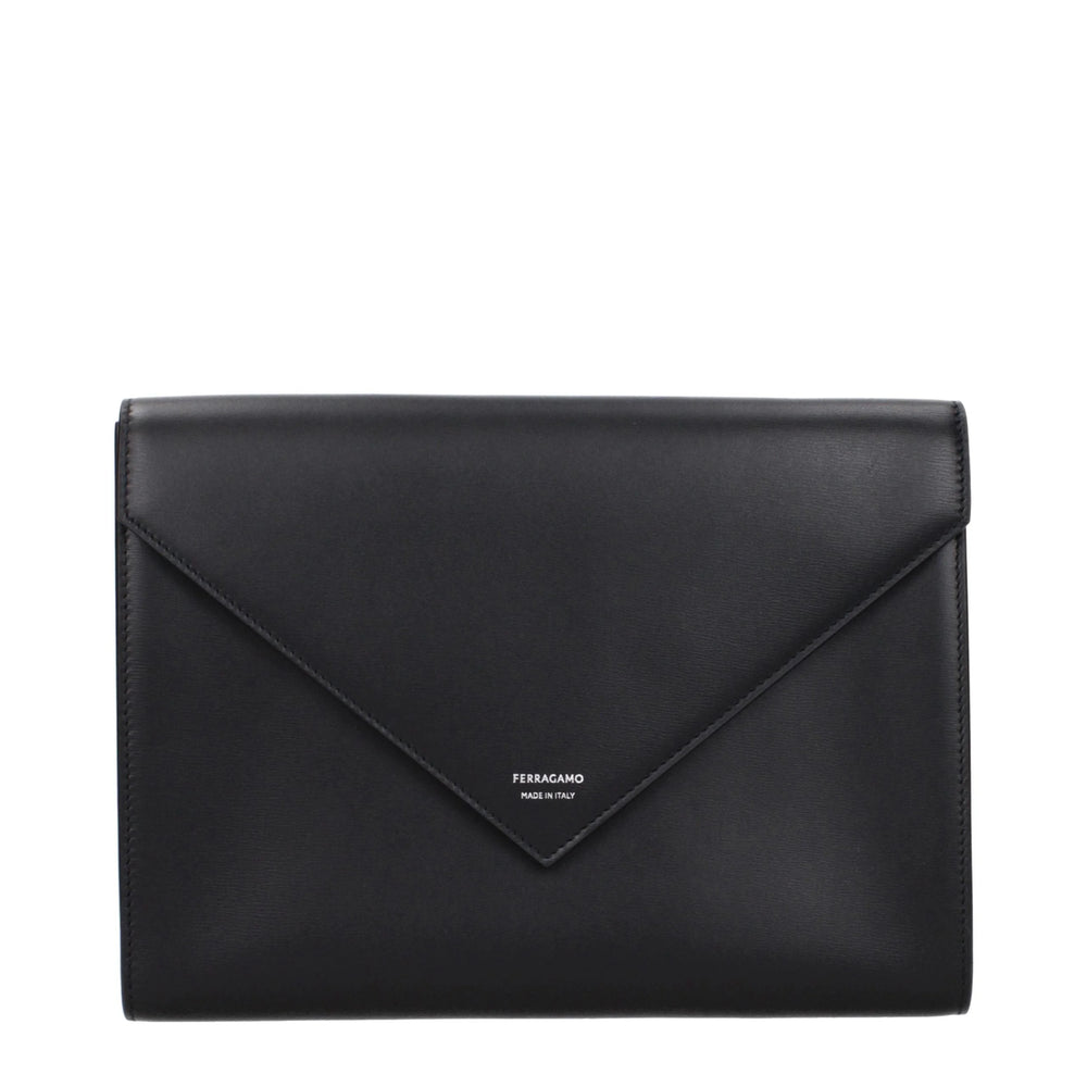 Ferragamo Black Leather Clutch Bag