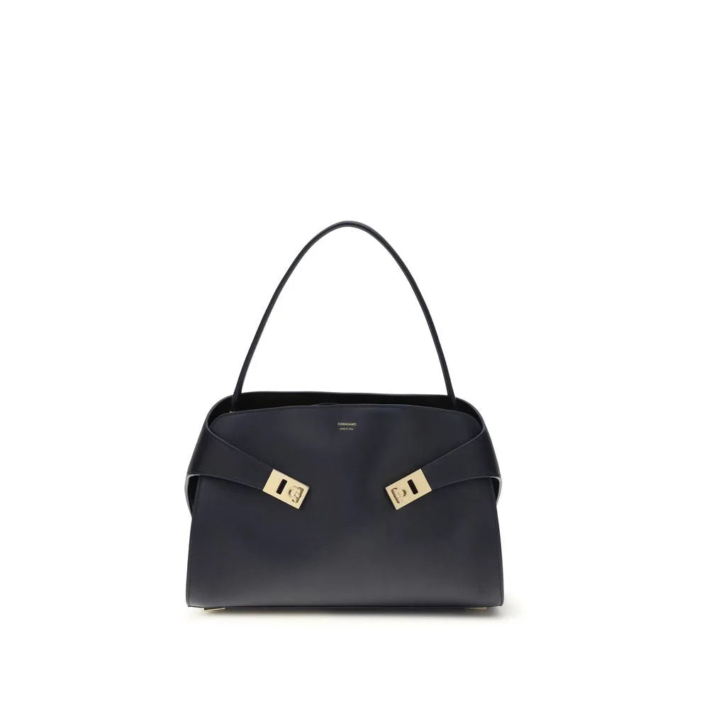 Ferragamo Blue Calf Leather Bos Taurus Shoulder Bag