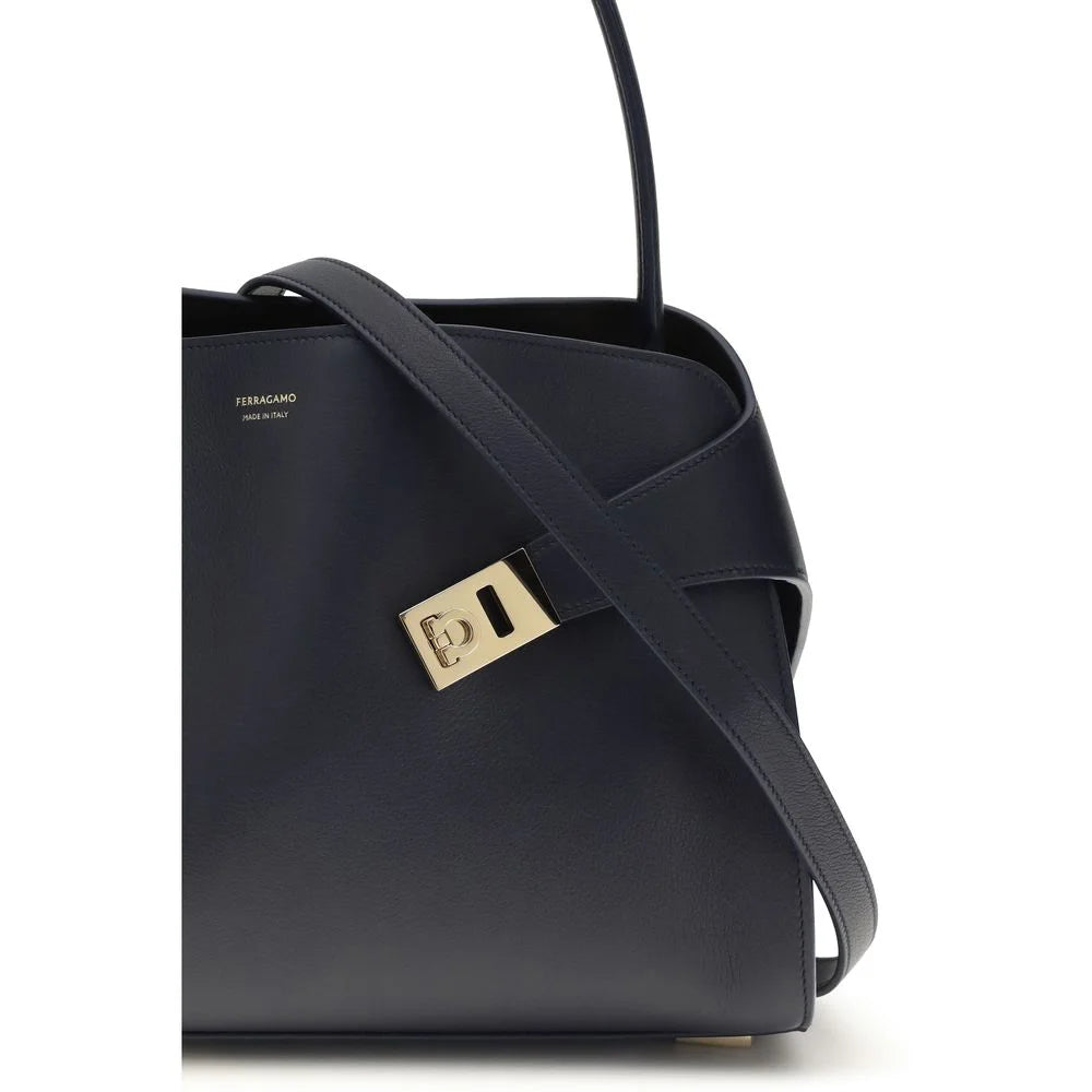 Ferragamo Blue Calf Leather Bos Taurus Shoulder Bag